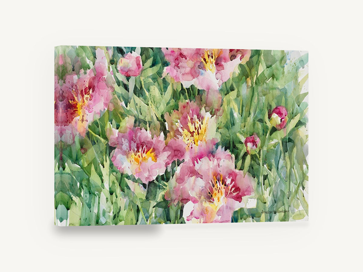 Pink Peony Garden, pink peony garden watercolour floral, floral canvas wall art print ready to hang