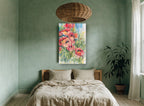 Poppy Field Bloom floral canvas print on the wall of a bedroom