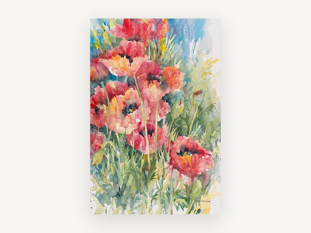 Poppy Field Bloom, floral canvas wall art print, front view