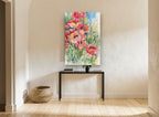 Poppy Field Bloom floral canvas print on the wall of a hallway