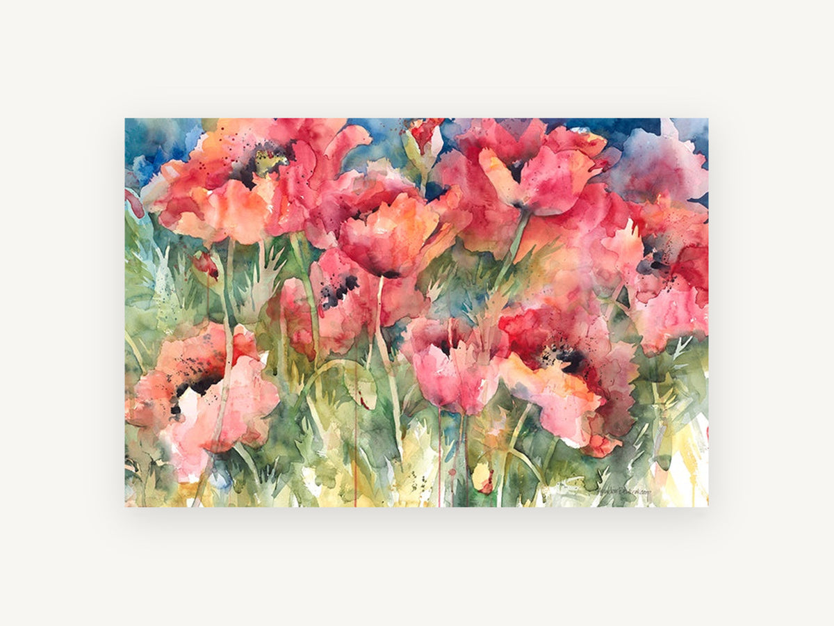 Poppy Field Bloom, floral canvas wall art print, front view