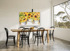 Sunflower Buckets floral canvas print on the wall of a dining room