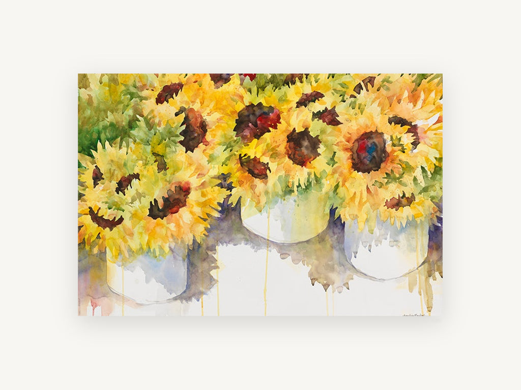 Sunflower Buckets, floral canvas wall art print, front view