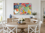 Tulips and Pears Table floral canvas print on the wall of a Hamptons dining room