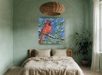 Cardinal in Snowy Pine animal canvas print on the wall of a bedroom