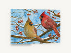 Cardinal Pair in Winter, red cardinals winter berries watercolour, landscape canvas wall art print ready to hang
