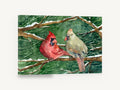 Cardinal Pair in Snow, red cardinal pair watercolour, landscape canvas wall art print ready to hang