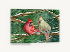 Cardinal Pair in Snow, red cardinal pair watercolour, landscape canvas wall art print ready to hang