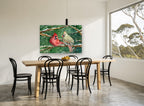 Cardinal Pair in Snow landscape canvas print on the wall of a dining room