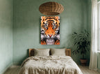 Tiger Gaze Close-Up animal canvas print on the wall of a bedroom
