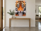 Tiger Gaze Close-Up animal canvas print on the wall of a entry hall