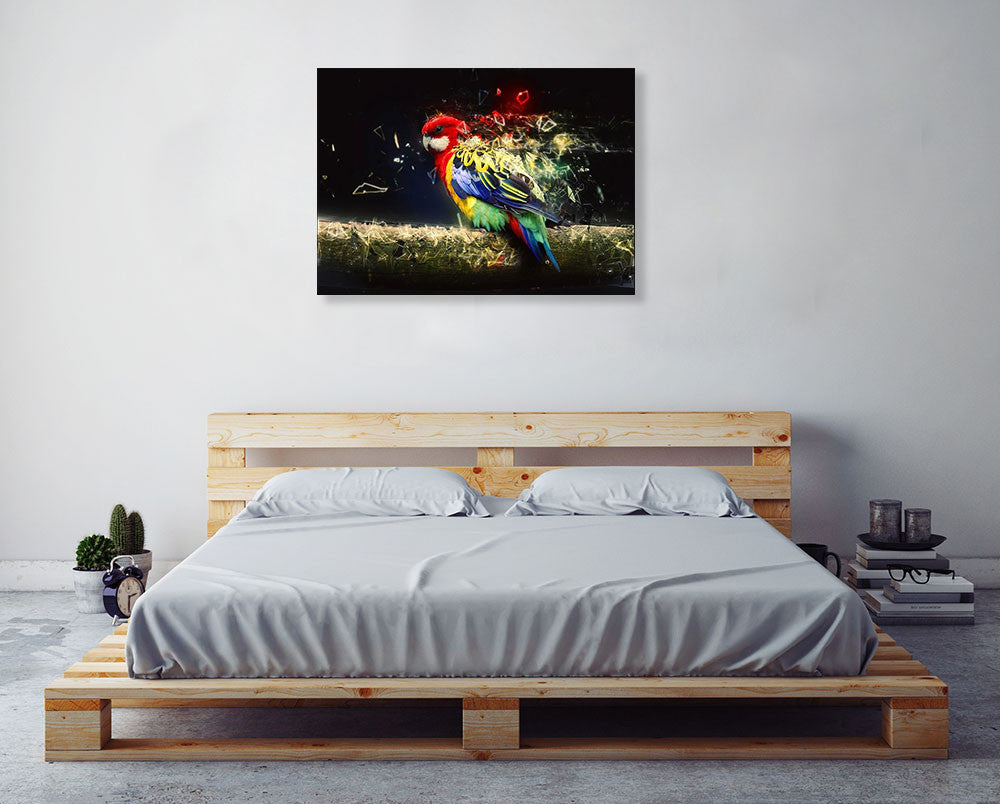 Abstract Parrot Bird Wall Art Print on the wall