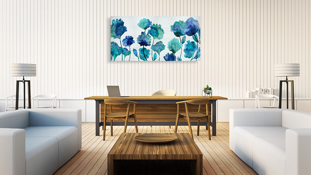 Aqua Blossom Wall Art Print on the wall