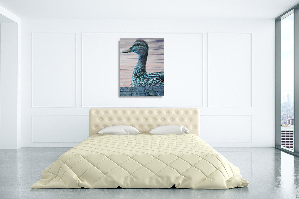 Aqua Duck Wall Art Print on the wall