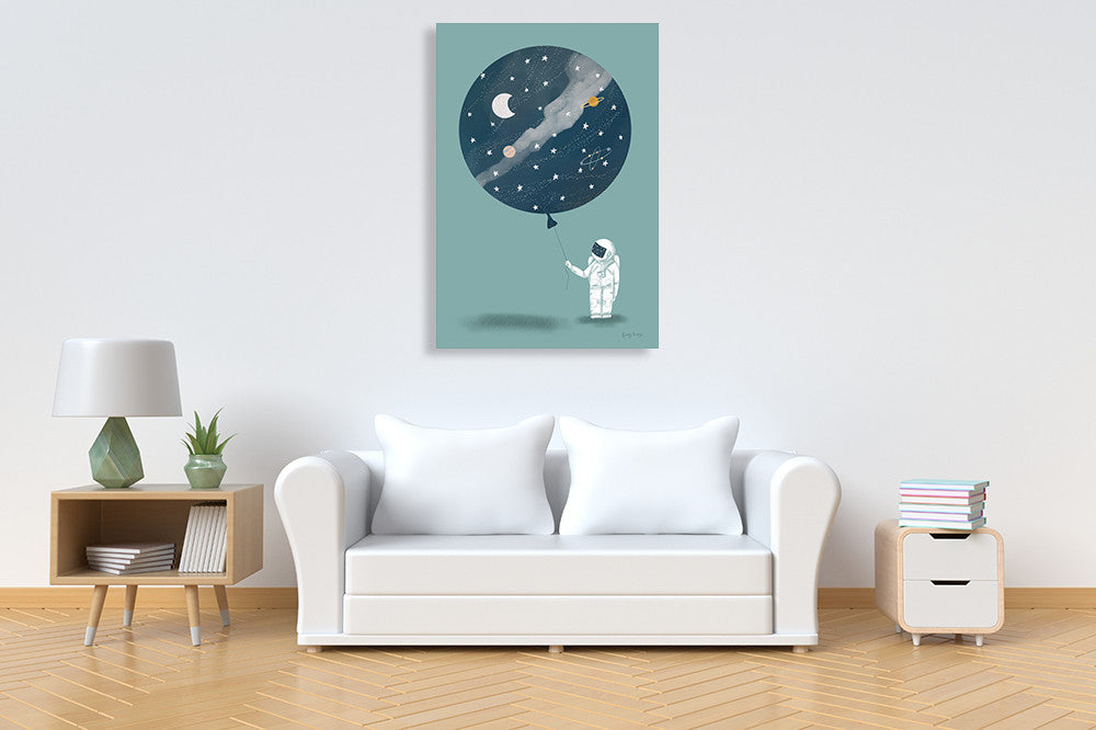 The Astronaut Balloon Wall Art Print  on the wall