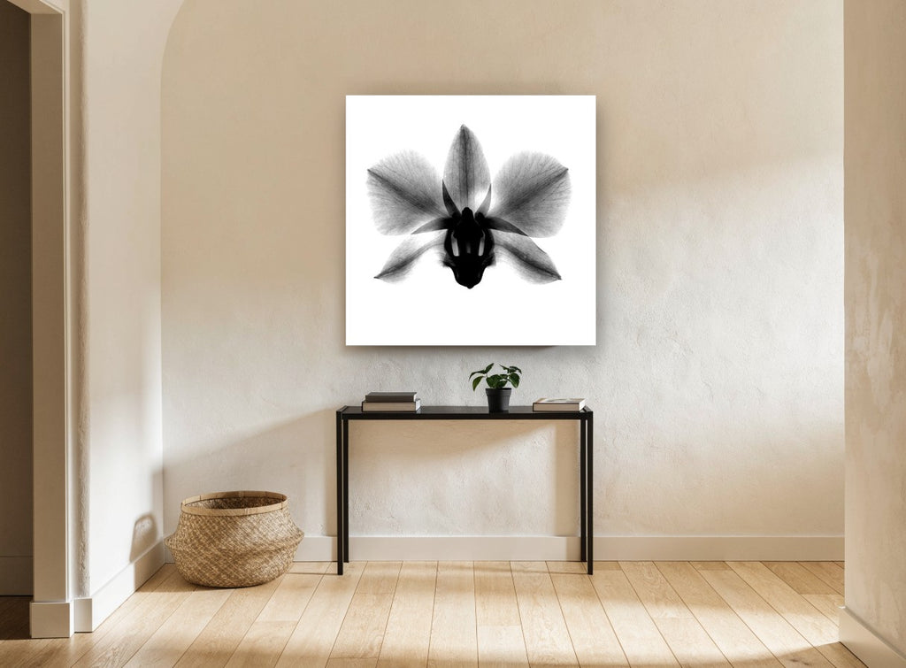 Orchid in Negative floral canvas print on the wall of a hallway