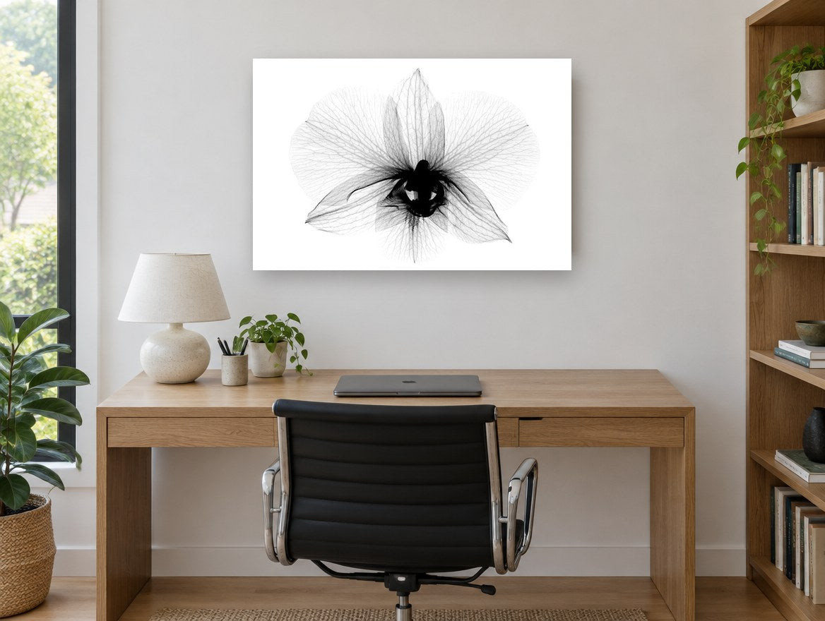 Orchid in Translucence floral canvas print on the wall of a study