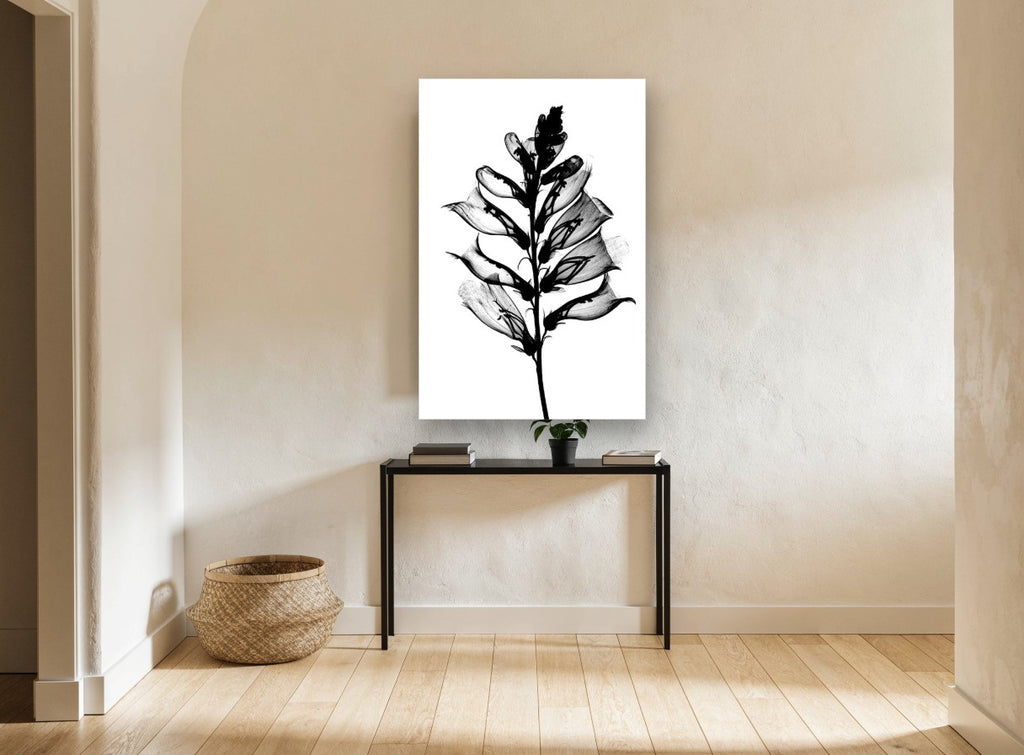 Foxglove Skeleton floral canvas print on the wall of a hallway
