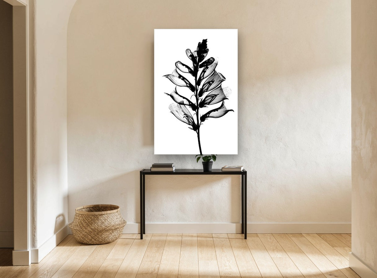 Foxglove Skeleton floral canvas print on the wall of a hallway