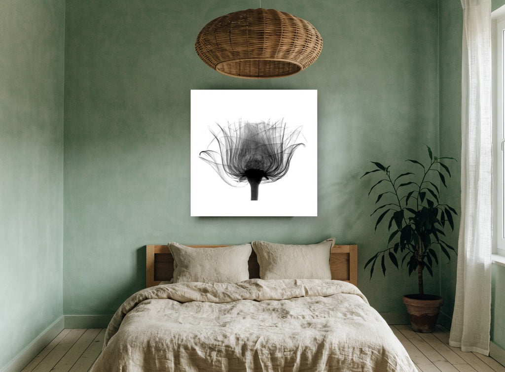 Rose in Silhouette floral canvas print on the wall of a bedroom