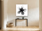 Hibiscus Star Silhouette floral canvas print on the wall of a hallway