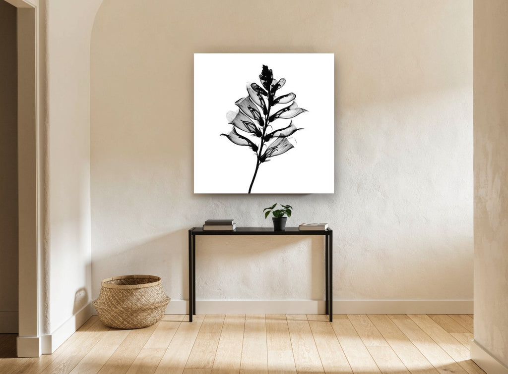 Foxglove Shadow Spire floral canvas print on the wall of a hallway