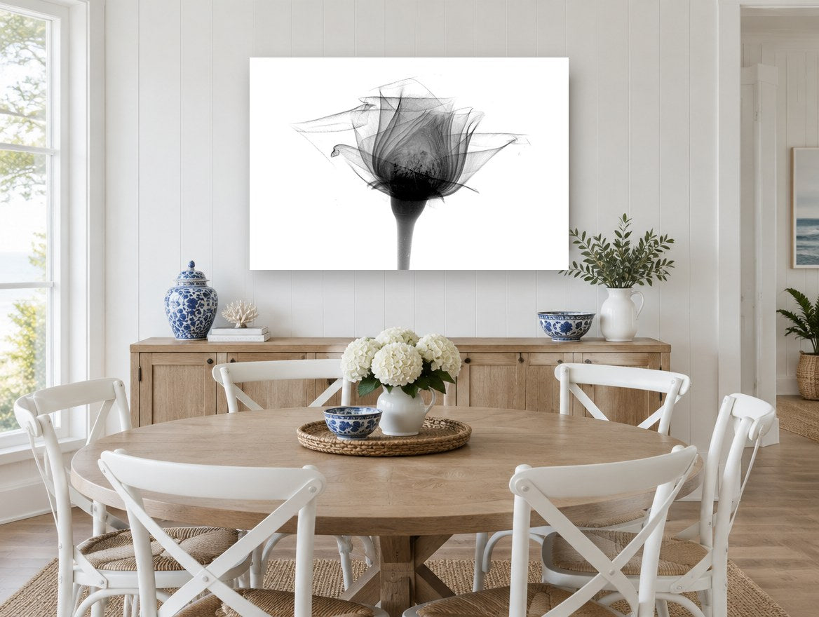 Rose in Translucence floral canvas print on the wall of a Hamptons dining room