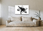 Daffodil Back Lit floral canvas print on the wall of a living room