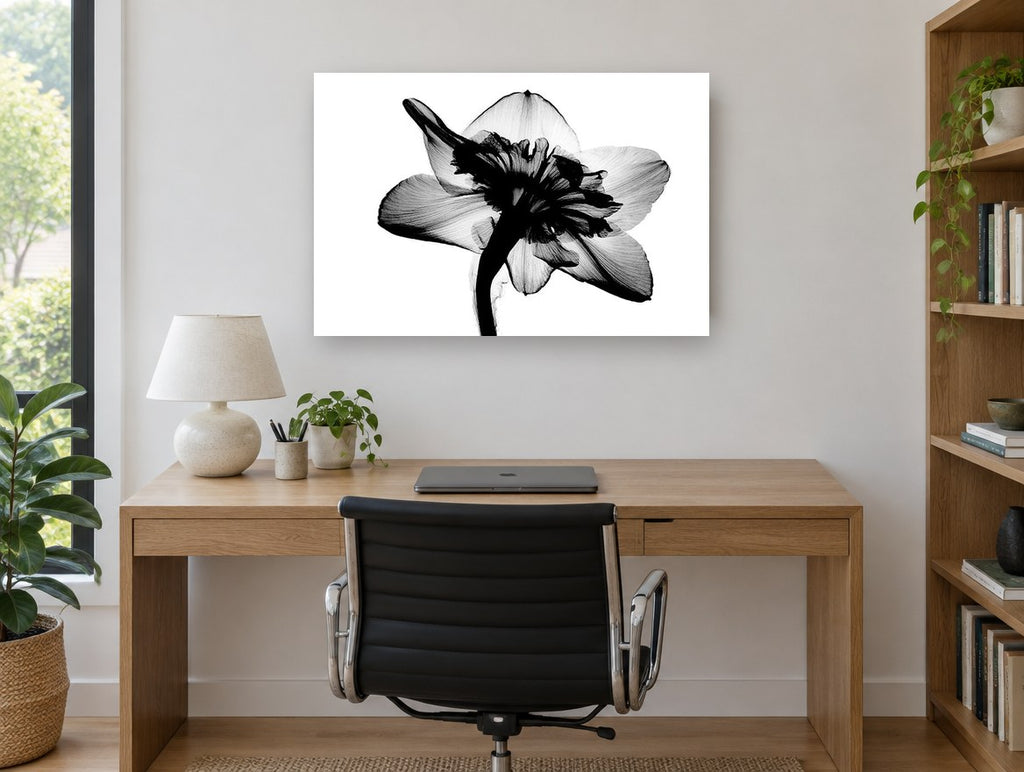 Daffodil Back Lit floral canvas print on the wall of a study