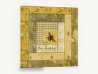 Bee Happy Patchwork, bee happy quilt block illustration, animal canvas wall art print ready to hang