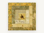 Bee Happy Patchwork, bee happy quilt block illustration, animal canvas wall art print, front view