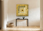 Bee Happy Patchwork animal canvas print on the wall of a hallway
