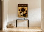 Sunflower Welcome Tag floral canvas print on the wall of a hallway