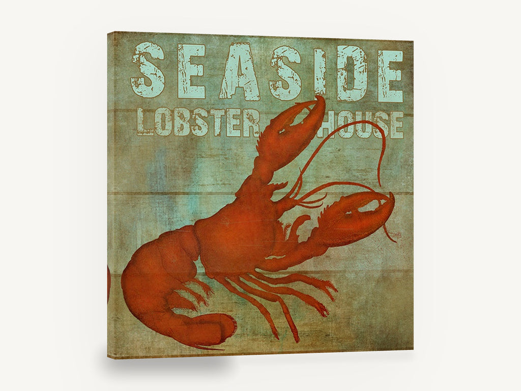 Red Lobster Signboard, red lobster vintage seafood sign, coastal canvas wall art print ready to hang