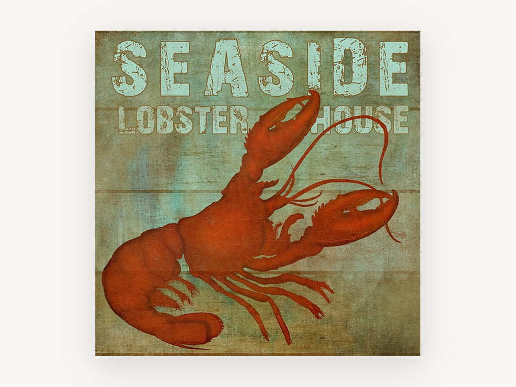 Red Lobster Signboard, coastal canvas wall art print, front view