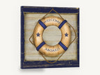 Welcome Aboard Lifebuoy, vintage welcome aboard lifebuoy sign, stretched canvas wall art print ready to hang