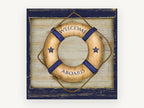 Welcome Aboard Lifebuoy, vintage canvas wall art print, front view