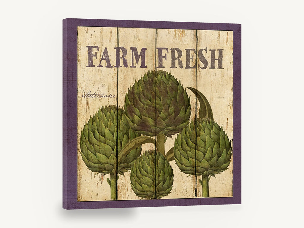 Farm Fresh Artichokes, vintage farm fresh artichoke sign, stretched canvas wall art print ready to hang