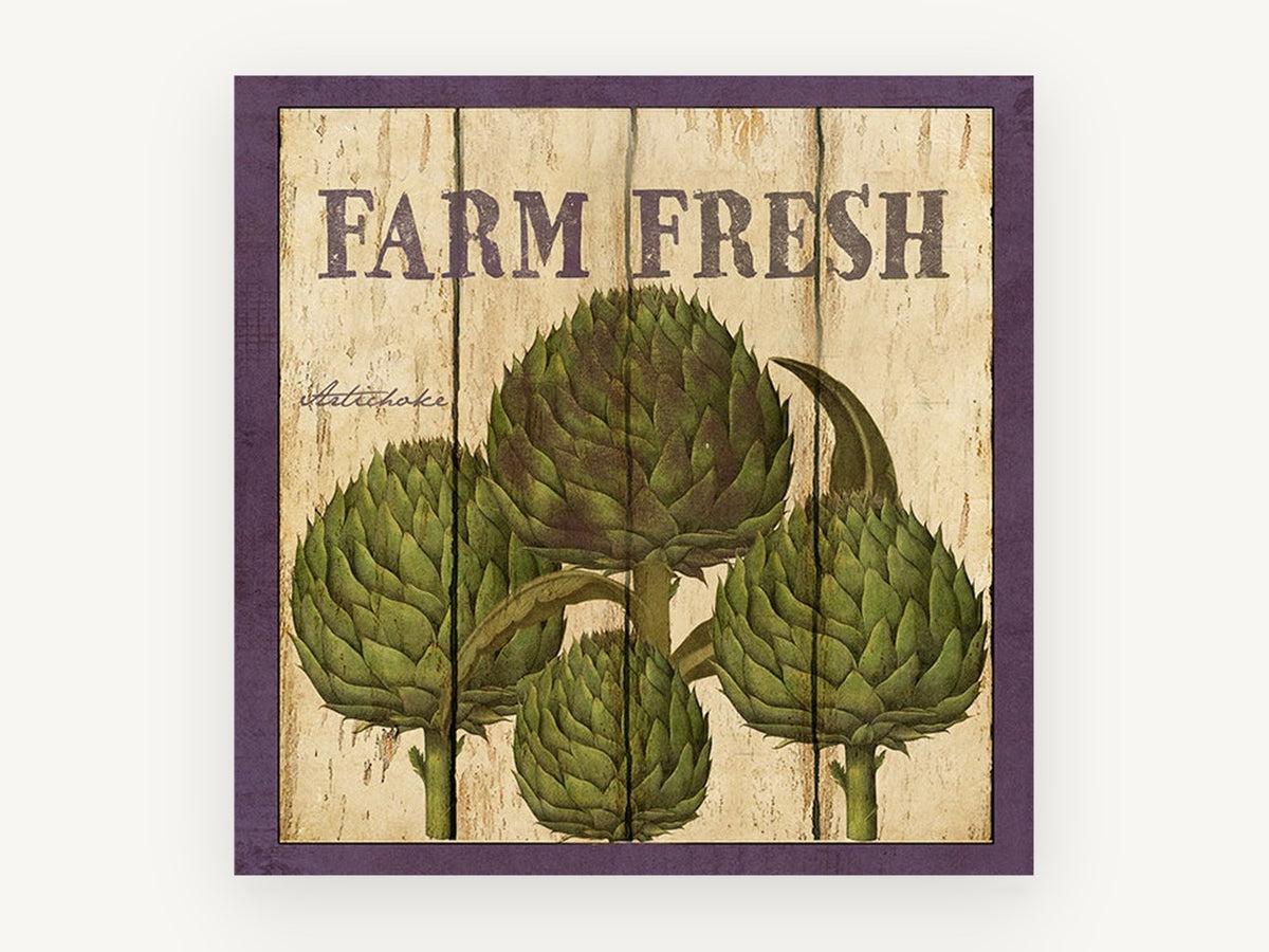 Farm Fresh Artichokes, vintage canvas wall art print, front view
