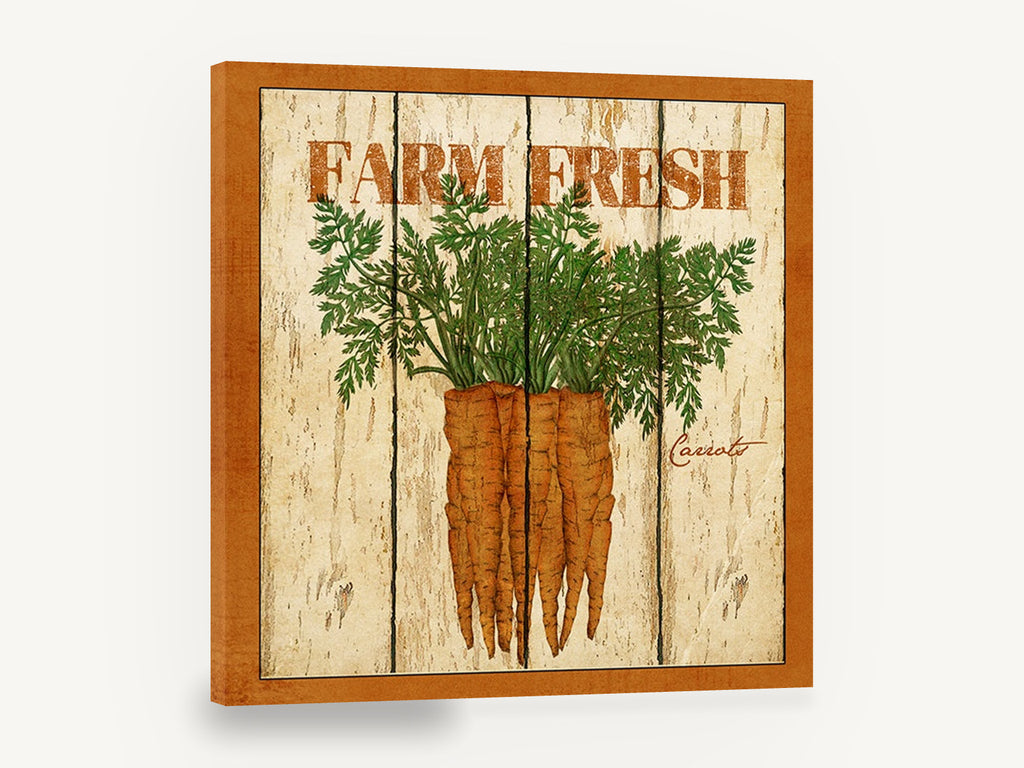 Farm Fresh Carrots, vintage farm fresh carrots sign, stretched canvas wall art print ready to hang