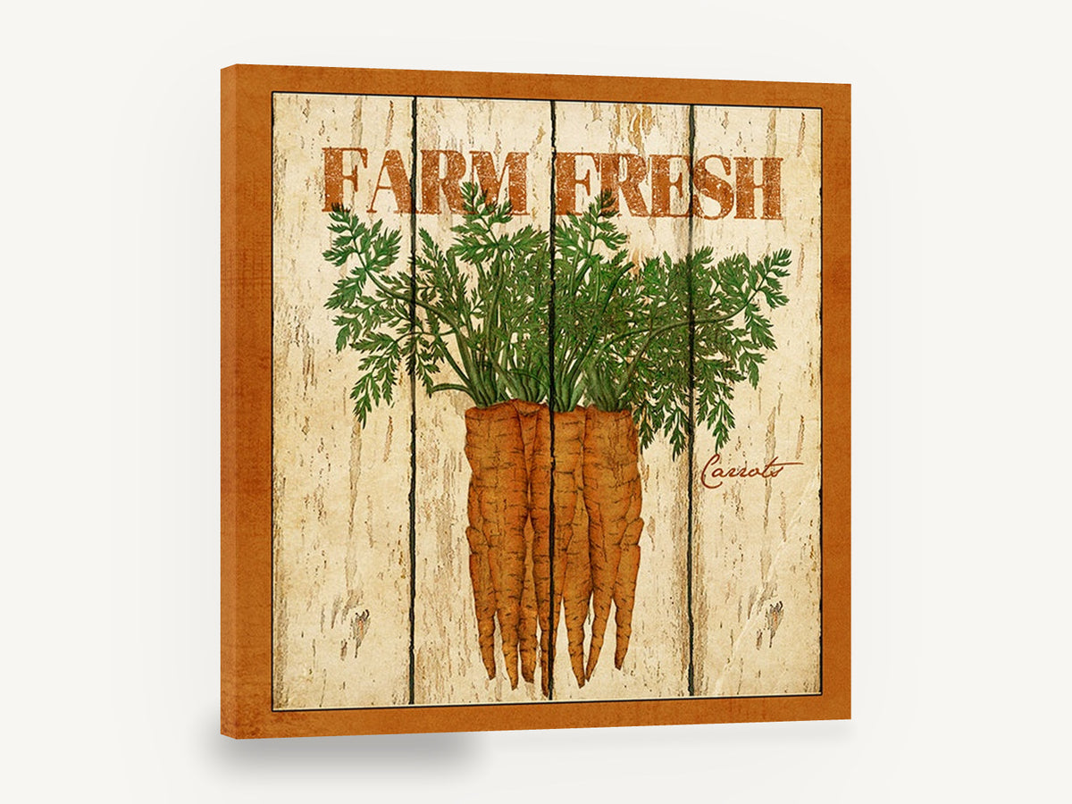 Farm Fresh Carrots, vintage farm fresh carrots sign, stretched canvas wall art print ready to hang