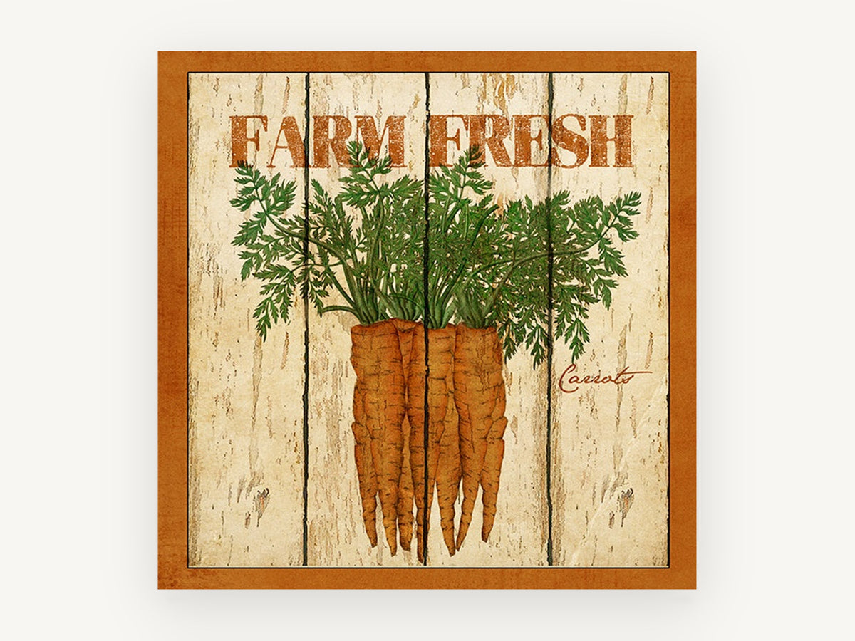 Farm Fresh Carrots, vintage canvas wall art print, front view