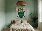 Green Pot Parsley vintage canvas print on the wall of a bedroom