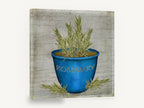 Blue Pot Rosemary, vintage rosemary herb pot, stretched canvas wall art print ready to hang