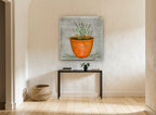 Potted Thyme Herb vintage canvas print on the wall of a hallway