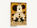 Welcome Crows and Sunflowers, sunflower birdhouse crows welcome sign, floral canvas wall art print ready to hang