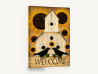 Welcome Crows and Sunflowers, sunflower birdhouse crows welcome sign, floral canvas wall art print ready to hang