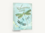 Dragonfly Summer Breeze, vintage dragonfly illustration with script, animal canvas wall art print ready to hang