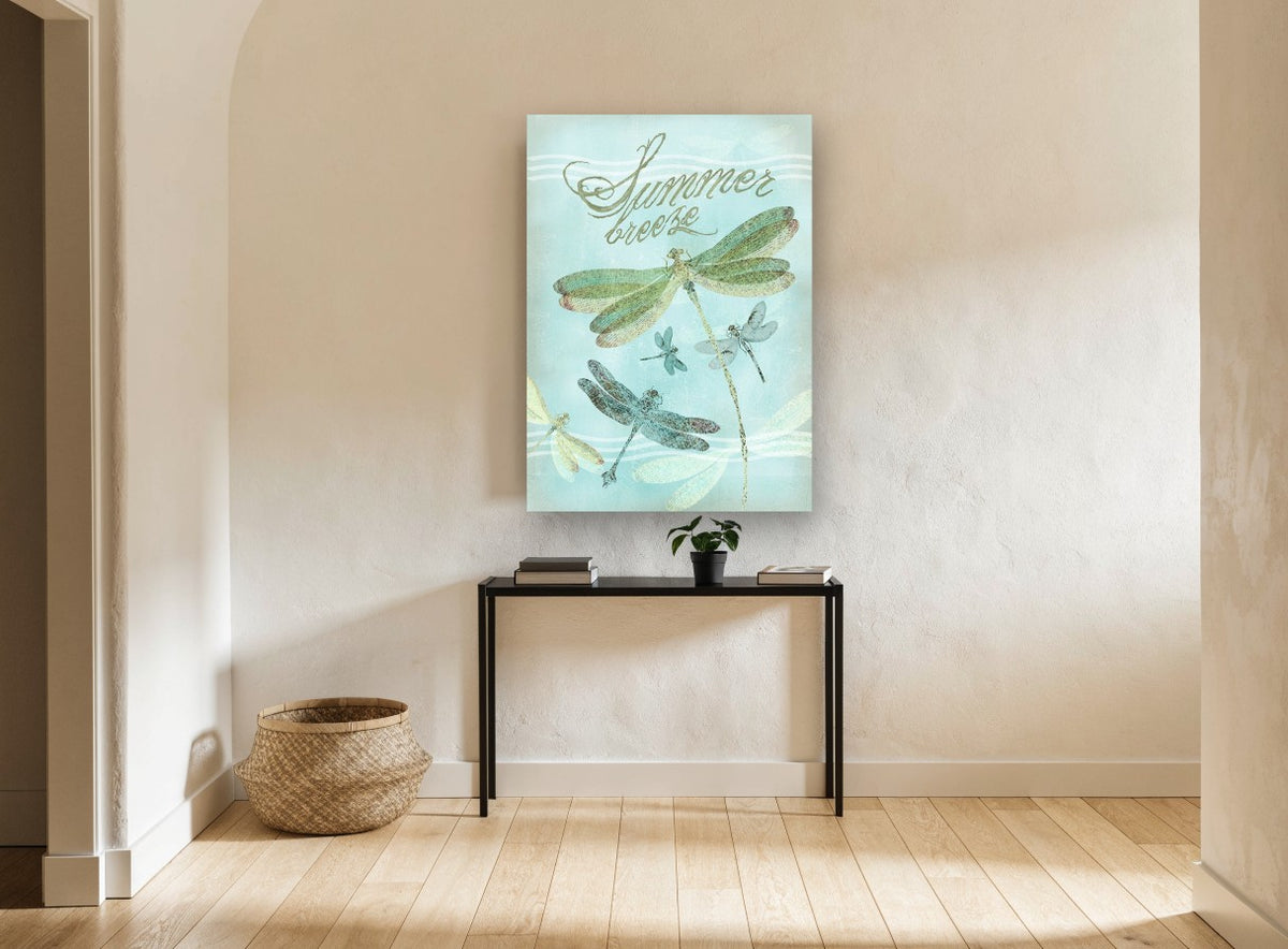 Dragonfly Summer Breeze animal canvas print on the wall of a hallway
