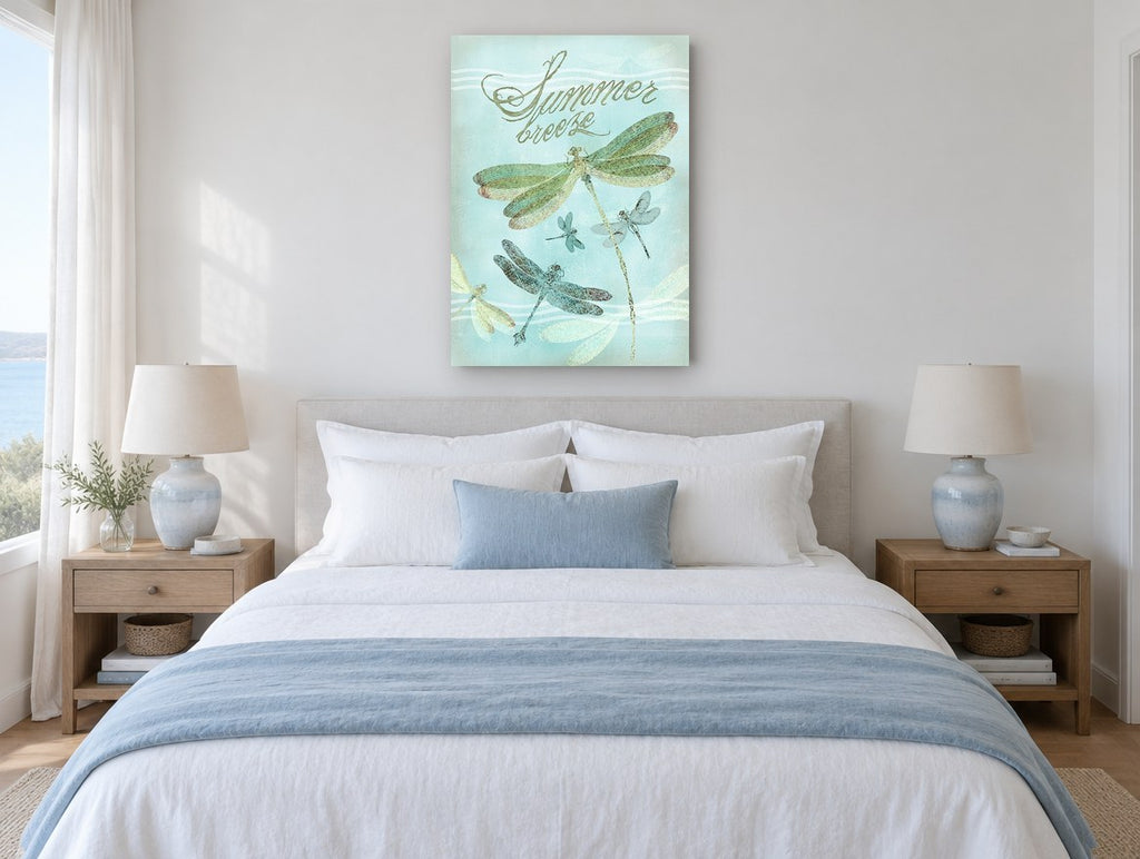 Dragonfly Summer Breeze animal canvas print on the wall of a bedroom
